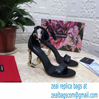 Dolce  &  Gabbana Heel 10.5cm Leather Sandals Black with Baroque D & G Heel 2021